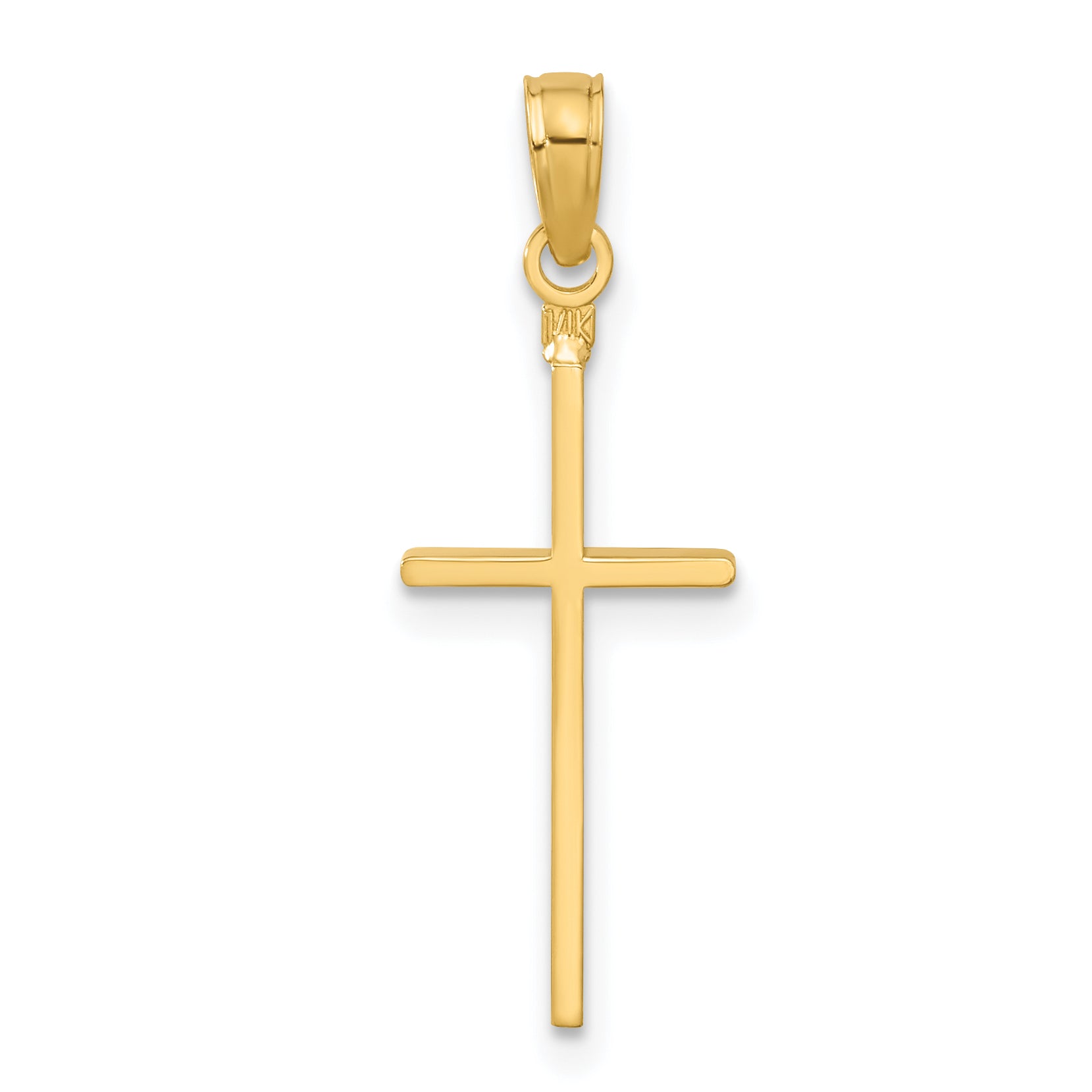 14K Gold Polished Cross Pendant with Solid Cast Design