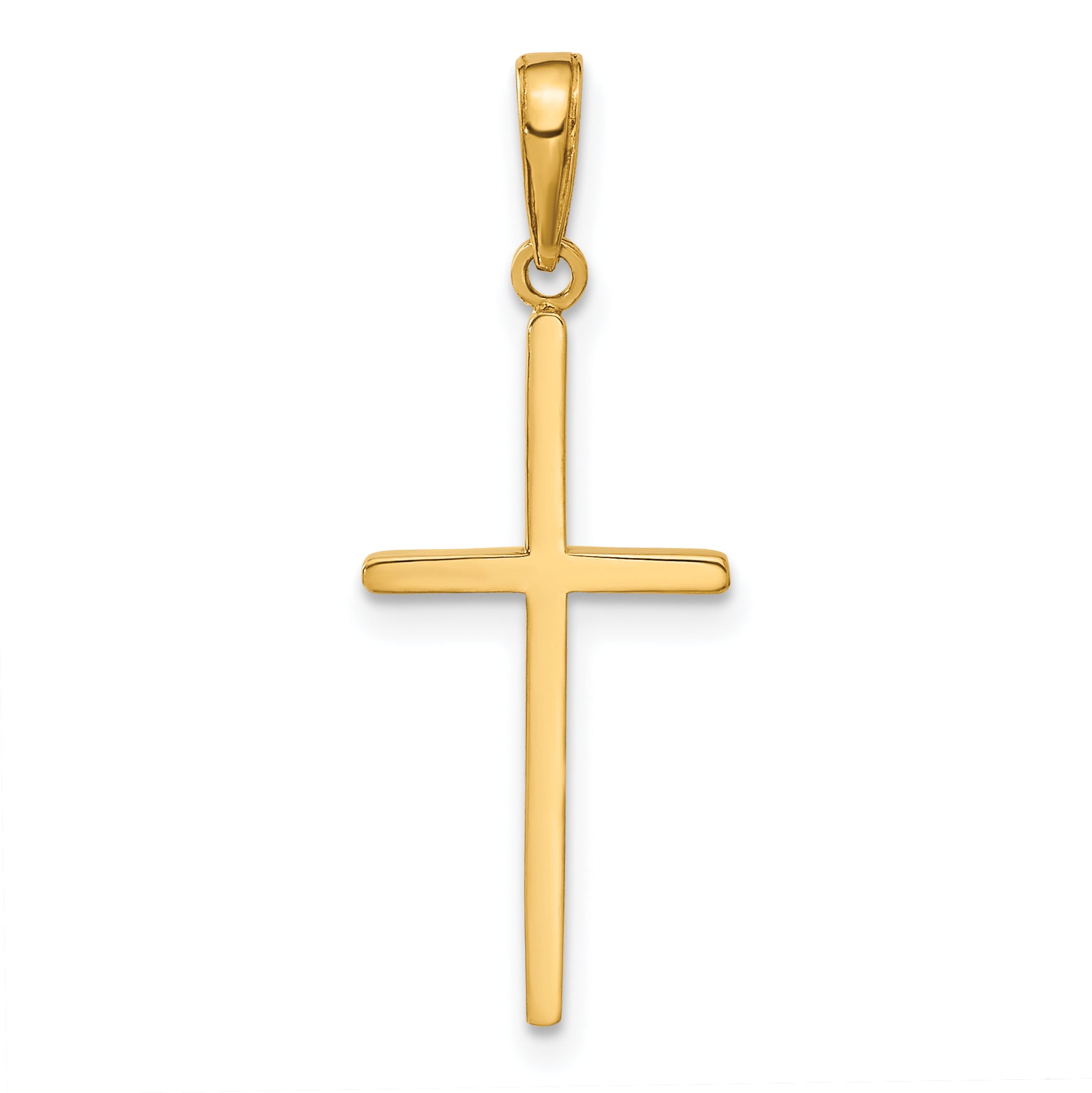 14K Gold Polished Cross Pendant with Solid Cast Design