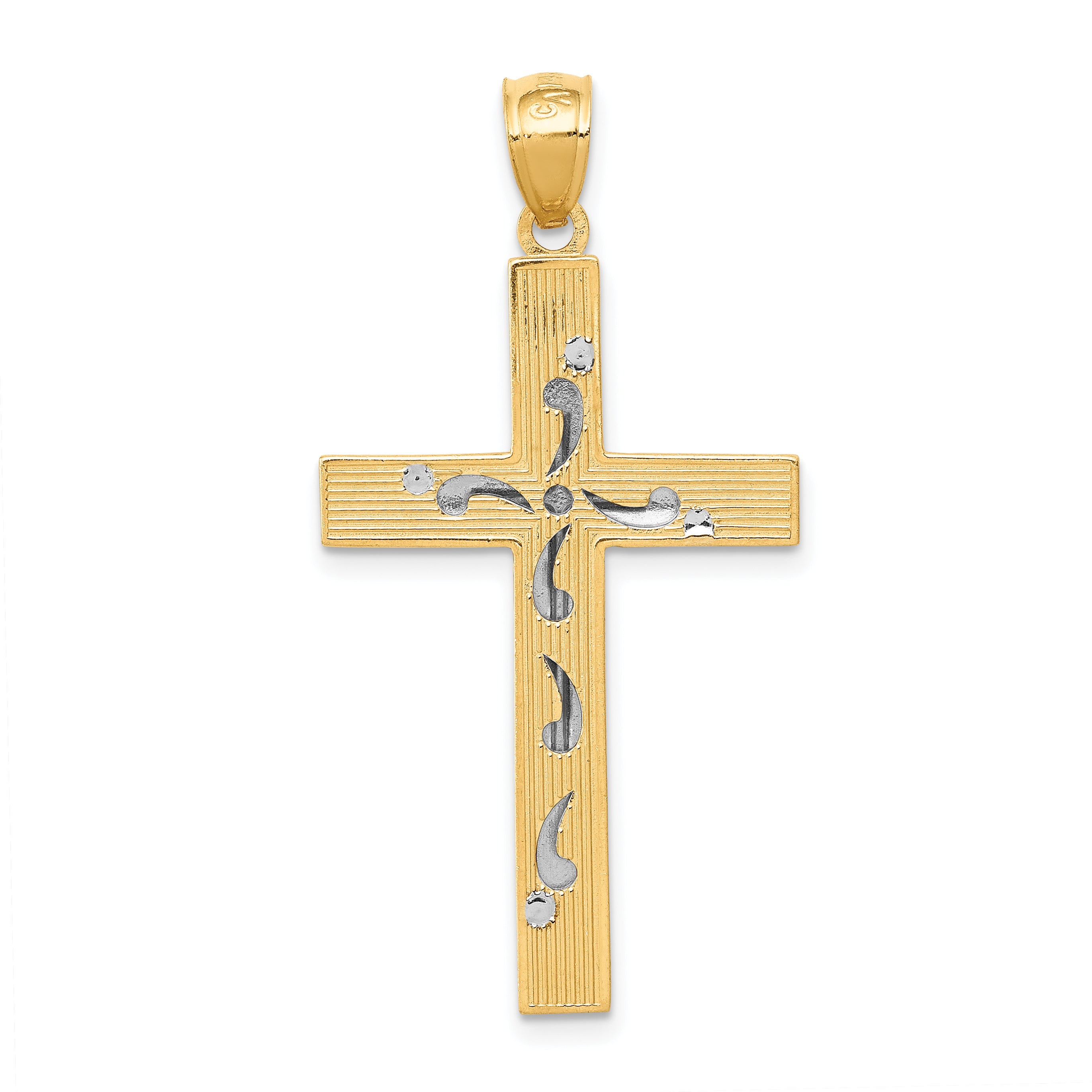 14K Two-Tone Gold Diamond-Cut Cross Pendant Elegant Solid Design