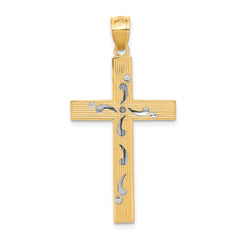 14k Two-Tone Diamond-cut Cross Pendant