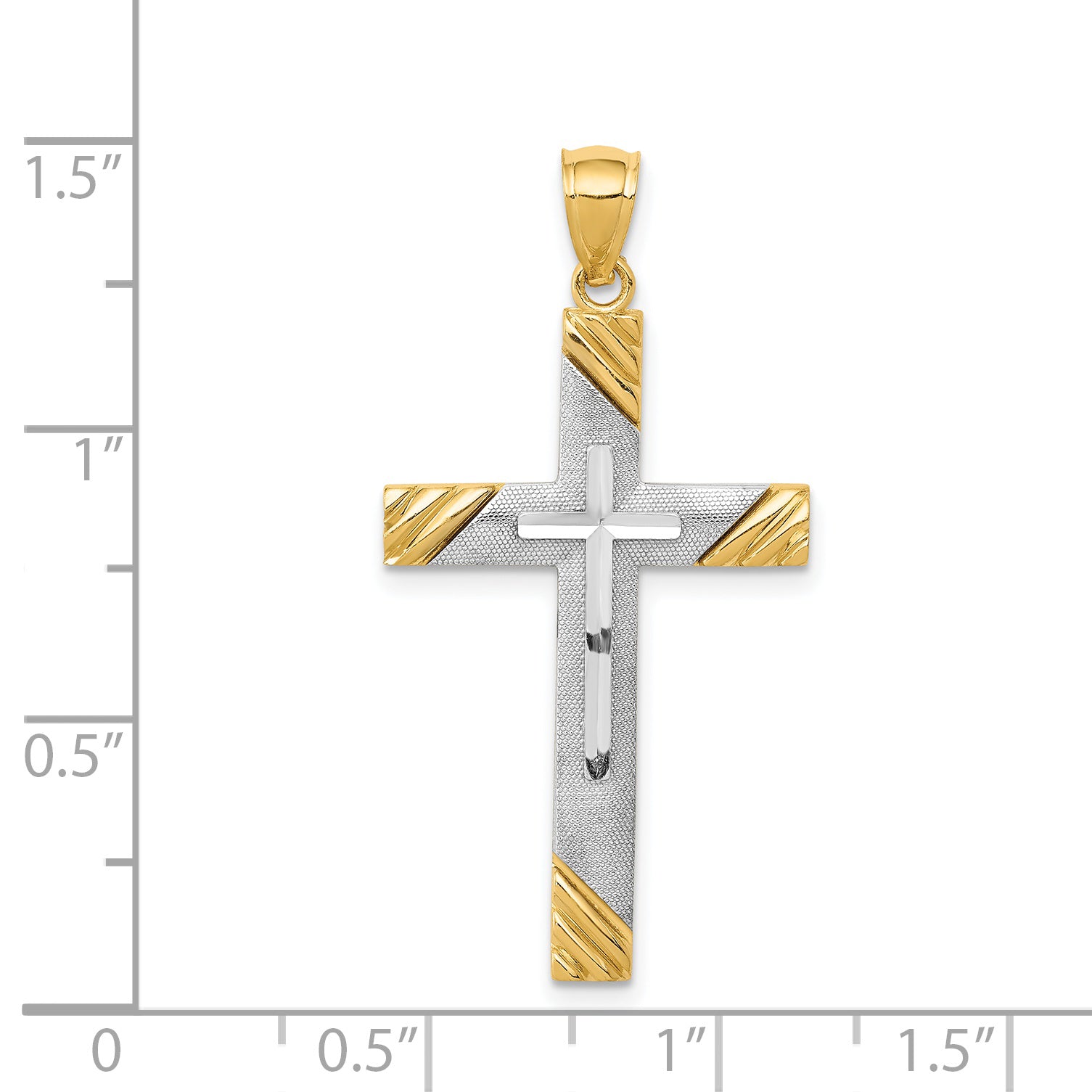 14K Two-Tone Gold Diamond-Cut Cross Pendant Elegant Solid Design