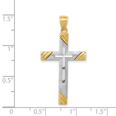 14k Two-Tone Diamond-cut Cross Pendant