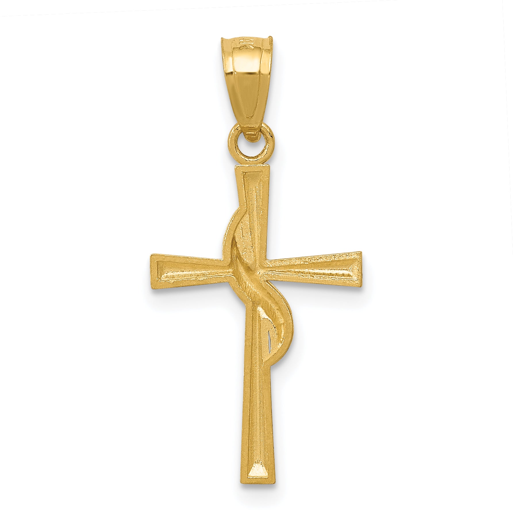 14K Gold Polished Cross Pendant with Solid Concave Design