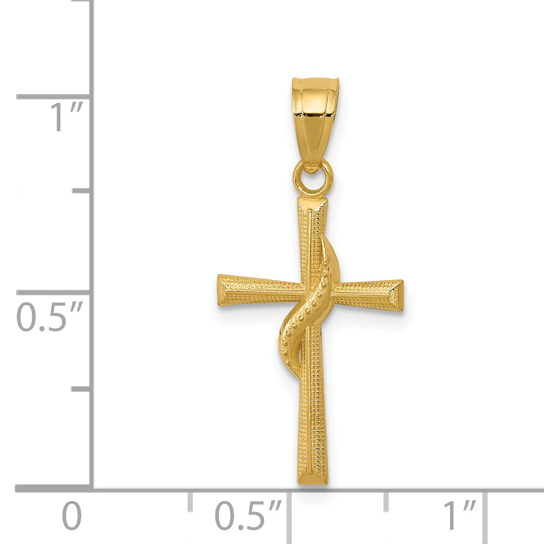 14K Gold Polished Cross Pendant with Solid Concave Design