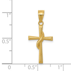 14K Gold Polished Cross Pendant with Solid Concave Design