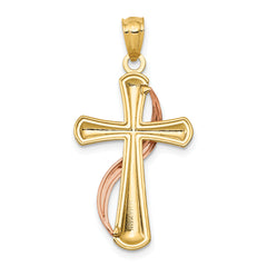 14K Two-Tone Gold Polished Cross Pendant with Drape Elegant & Solid Design