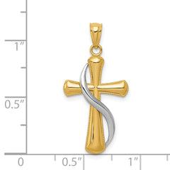 14K Two-Tone Gold Polished Cross Pendant with Drape Design Elegant