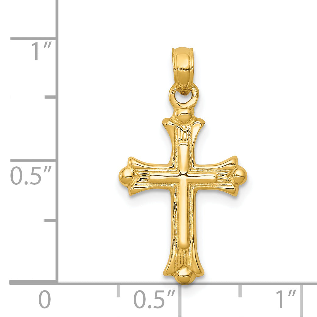 14K Gold Budded Cross Charm with Solid Flat-Back Design