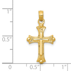 14K Gold Budded Cross Charm with Solid Flat-Back Design