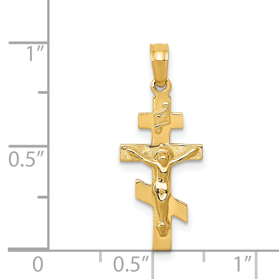 14K Gold Eastern Orthodox Crucifix Charm with Polished Finish