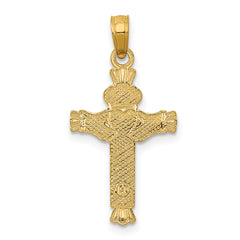 14K Gold Claddagh Cross Pendant with Polished Finish Solid Charm