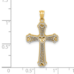 14K Two-Tone Gold Hearts Cross Pendant  Elegant, Casted Design