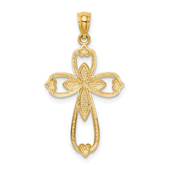 14k w/Rhodium Diamond-cut Cross Pendant