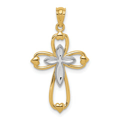 14k w/Rhodium Diamond-cut Cross Pendant