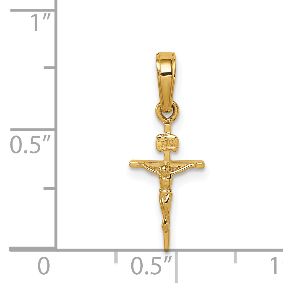 14K Gold INRI Crucifix Pendant with Polished Finish  Solid and Elegant