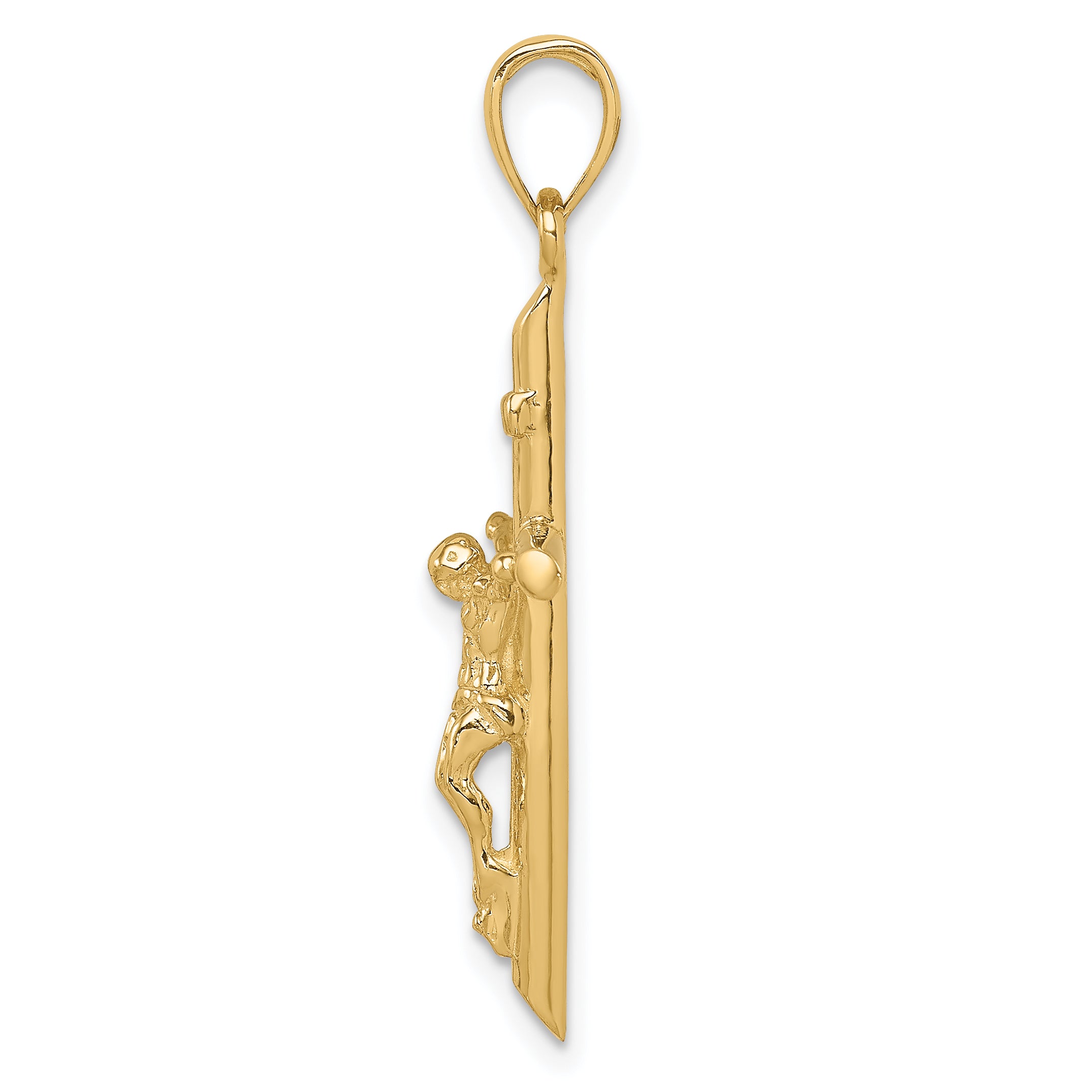 14K Gold INRI Crucifix Pendant with Polished Finish, Solid Design