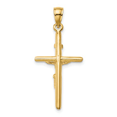 14K Gold INRI Crucifix Pendant with Polished Finish, Solid Design