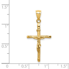 14K Gold INRI Crucifix Pendant with Polished Finish, Solid Design