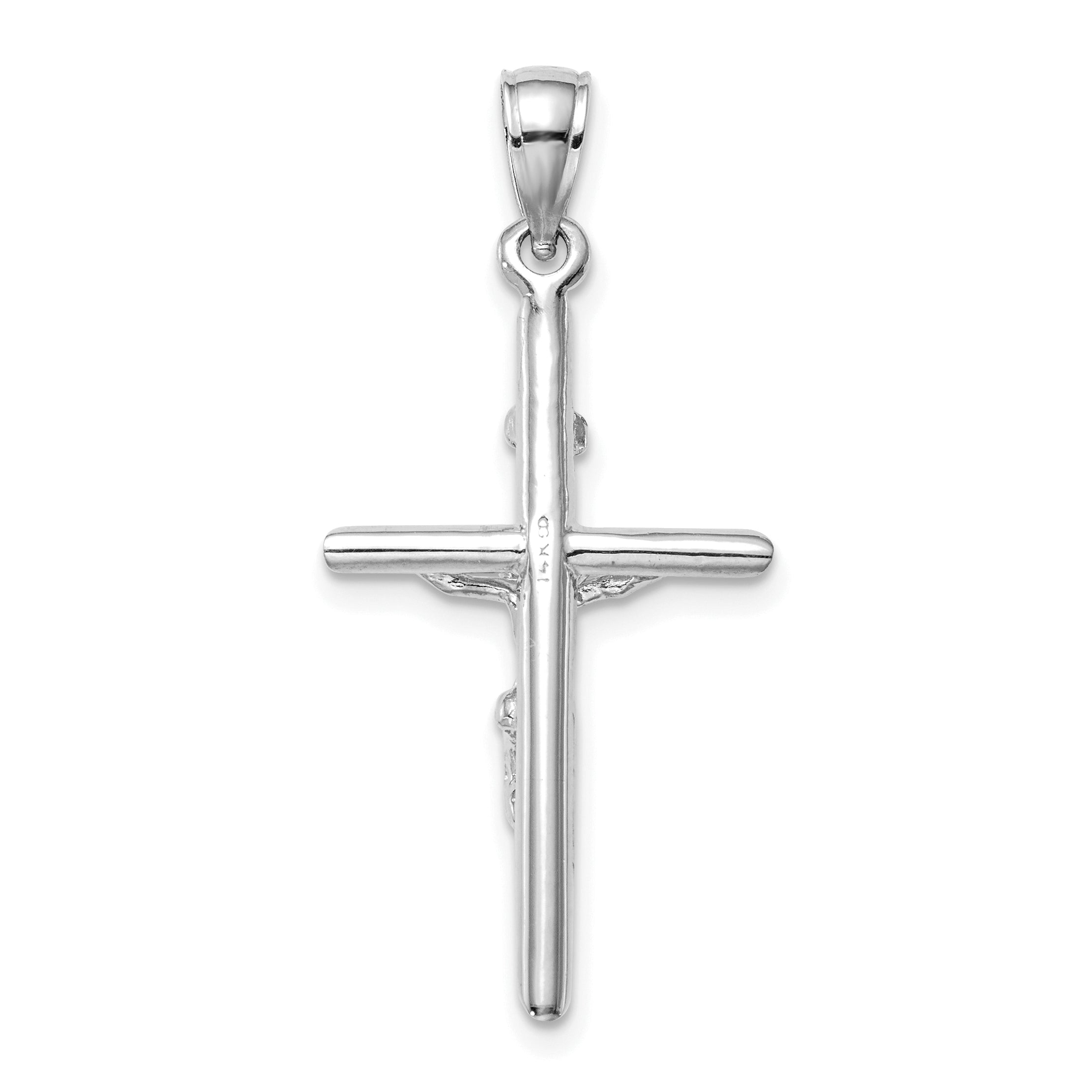 14K White Gold INRI Crucifix Pendant