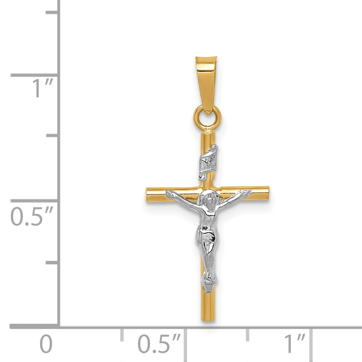 14K Two-Tone Gold INRI Crucifix Pendant with Polished Finish