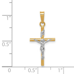 14K Two-Tone Gold INRI Crucifix Pendant with Polished Finish