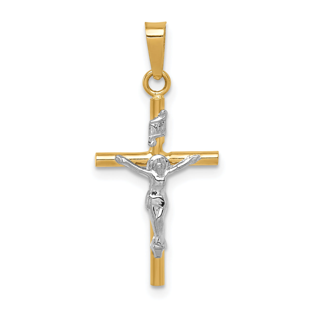 14k Two-tone INRI Crucifix Pendant