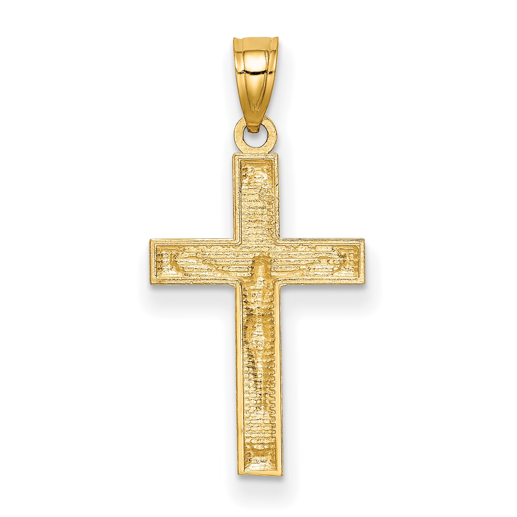 14K Gold Diamond-Cut Crucifix Pendant with Polished Brushed Finish