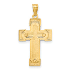 14K Two-Tone Gold Crucifix Pendant with Textured Solid Design  30mm