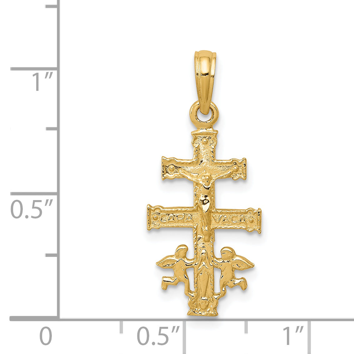 14K Gold Cara Vaca Crucifix Pendant Solid Cast, Elegant Religious Charm