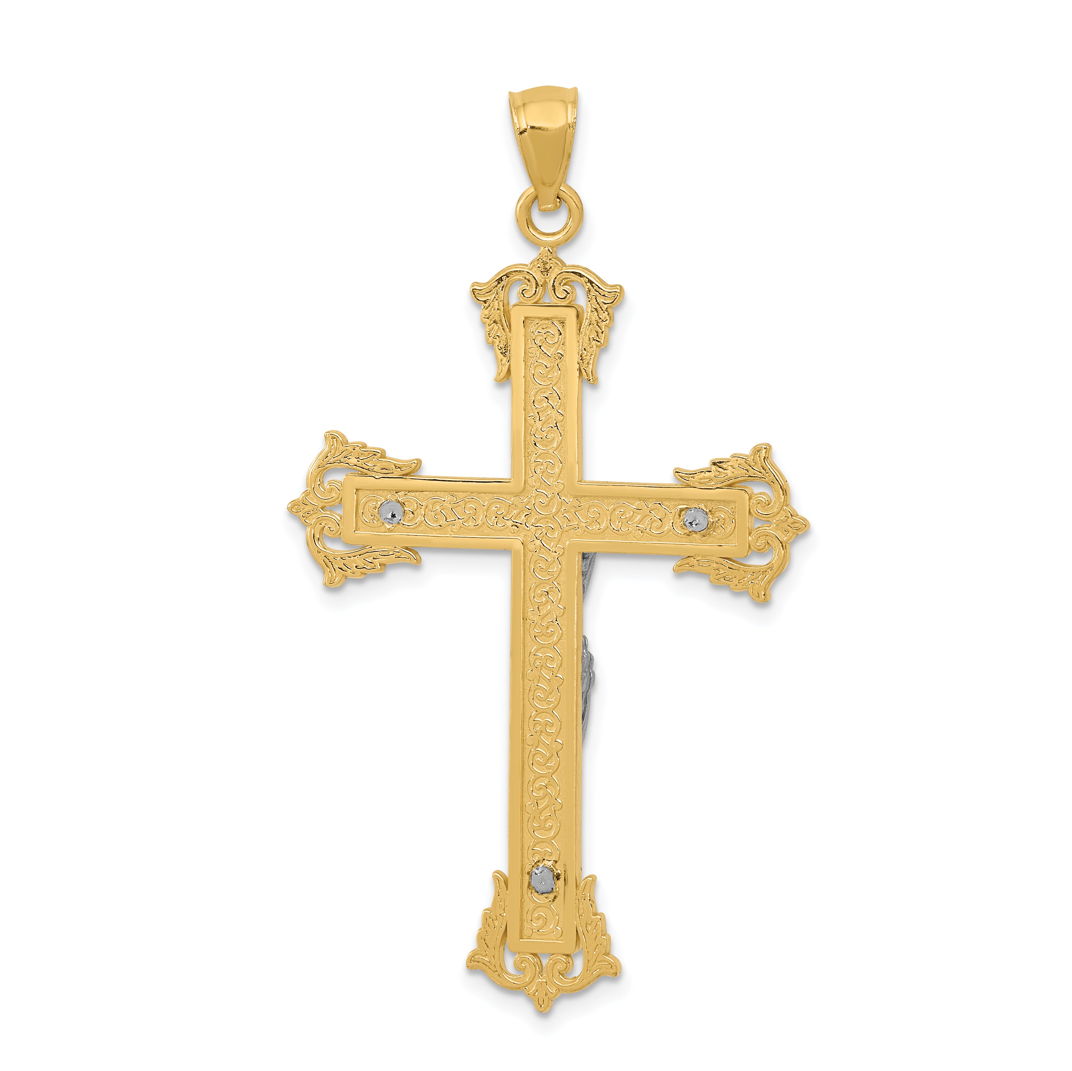 14K Two-Tone Gold Crucifix Pendant with Solid Cast Design 50mm