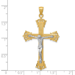 14K Two-Tone Gold Crucifix Pendant with Solid Cast Design 50mm