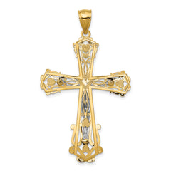 14K Two-Tone Gold Crucifix Pendant with Diamond-Cut Detailing 51mm Solid Design