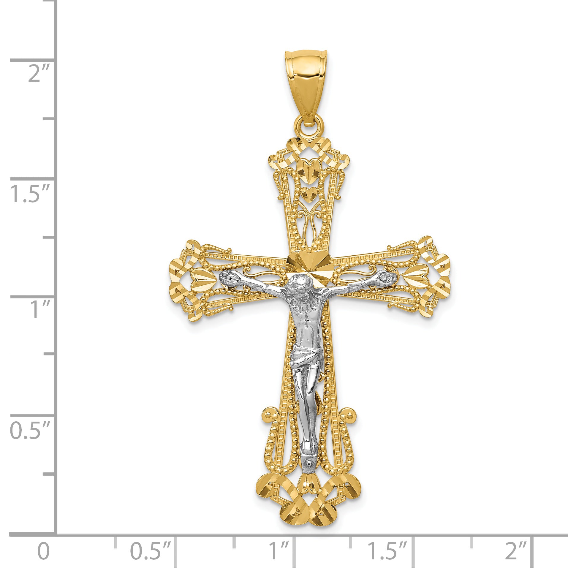 14k Two-tone Diamond-cut Crucifix Pendant