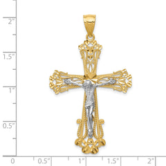 14k Two-tone Diamond-cut Crucifix Pendant