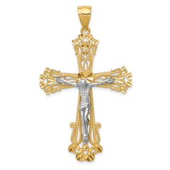 14k Two-tone Diamond-cut Crucifix Pendant