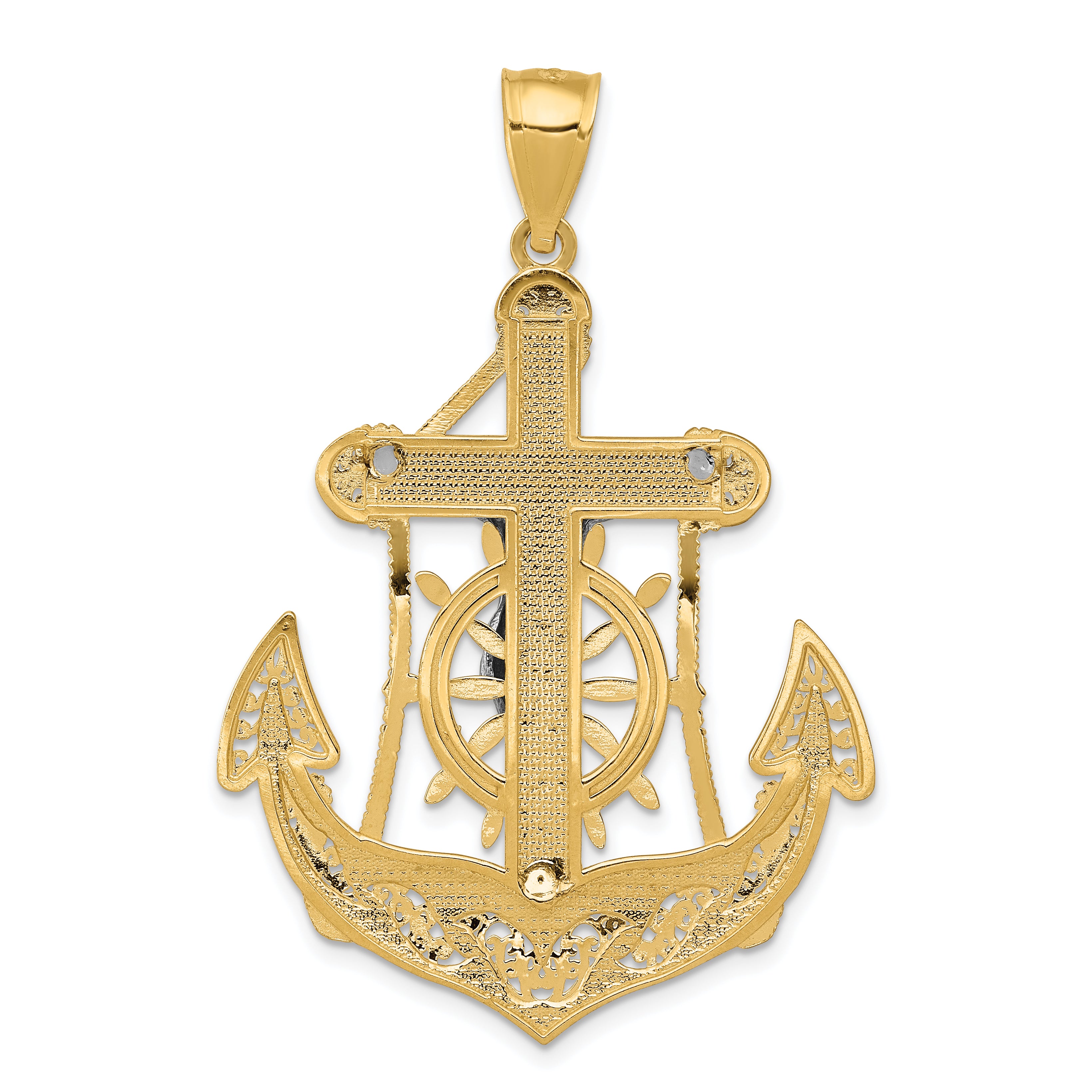 14K Two-Tone Gold Mariner's Cross Pendant with Solid Cast Design, 44mm