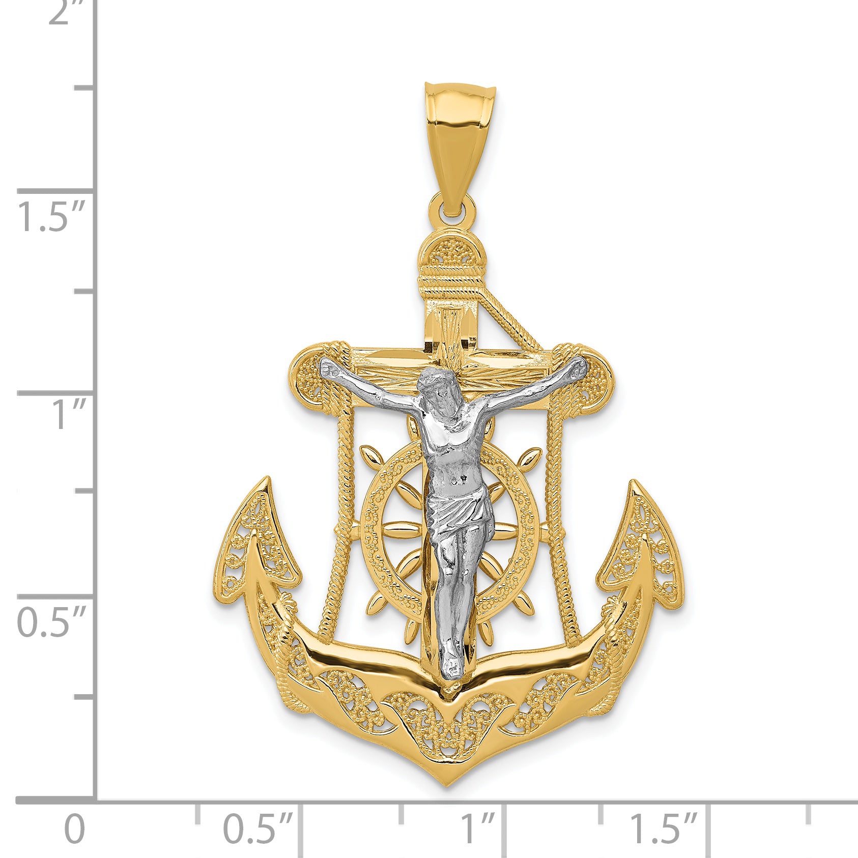 14k Two-tone Mariner's Cross Pendant