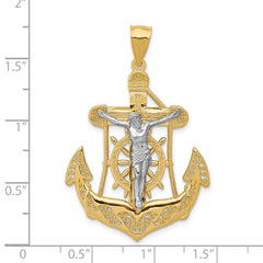 14K Two-Tone Gold Mariner's Cross Pendant with Solid Cast Design, 44mm