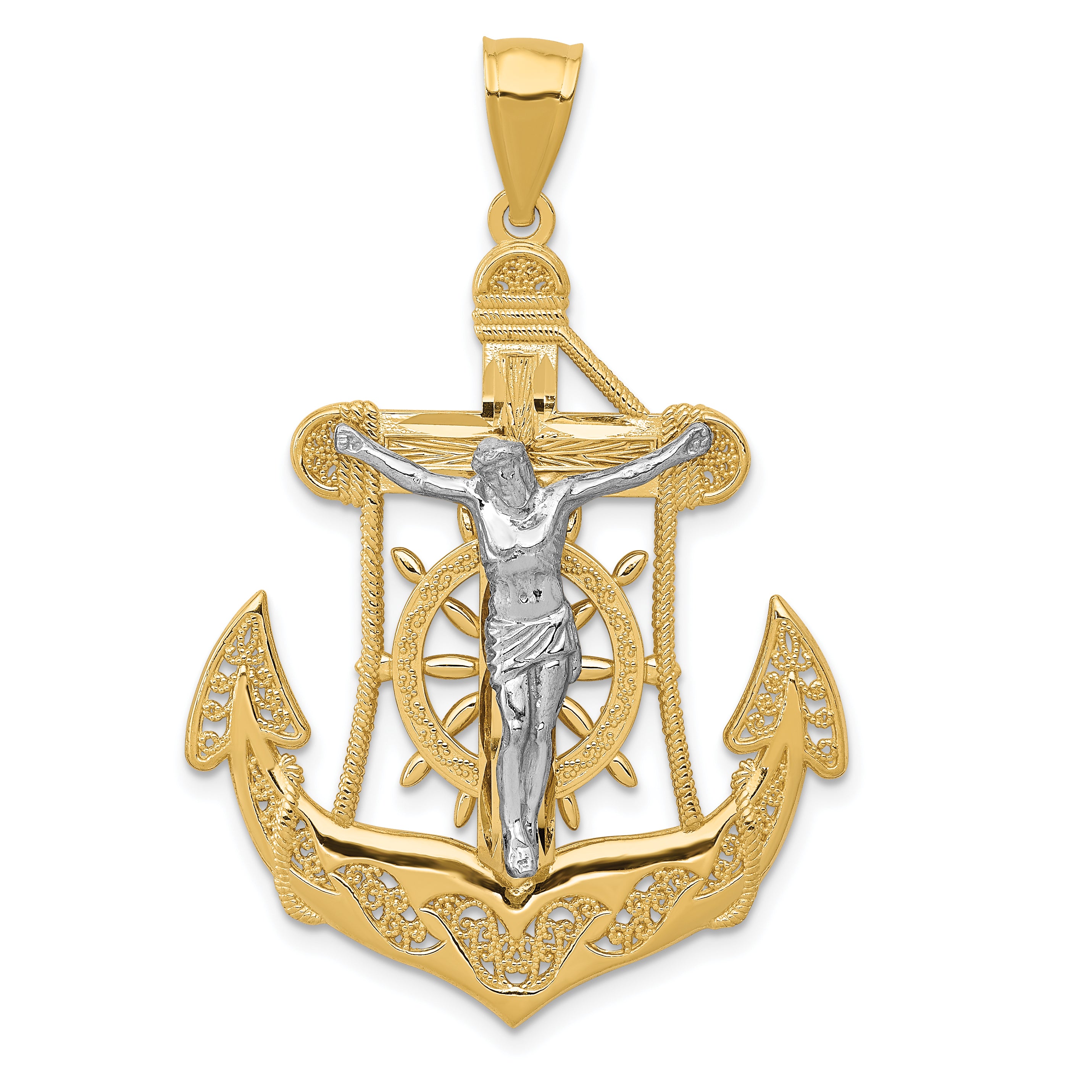 14k Two-tone Mariner's Cross Pendant