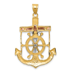 14k Tri-color Diamond-cut w/Textured Mariner's Cross Pendant