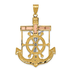 14k Tri-color Diamond-cut w/Textured Mariner's Cross Pendant