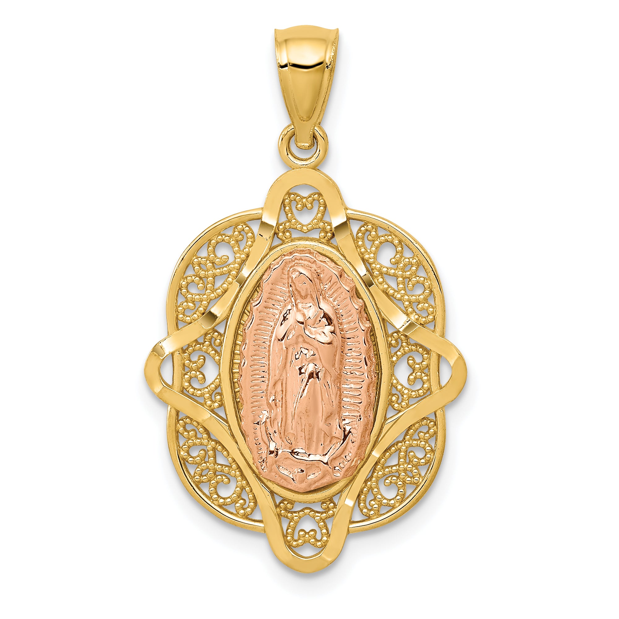 14k Two-tone Rose Virgin Mary Pendant