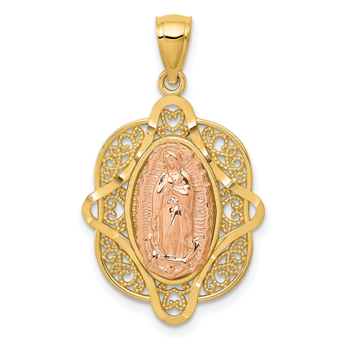 14k Two-tone Rose Virgin Mary Pendant