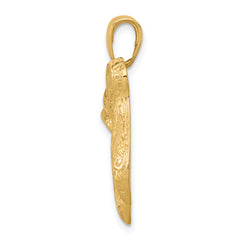 14K Gold Chai Pendant with Polished Finish and Textured Detail