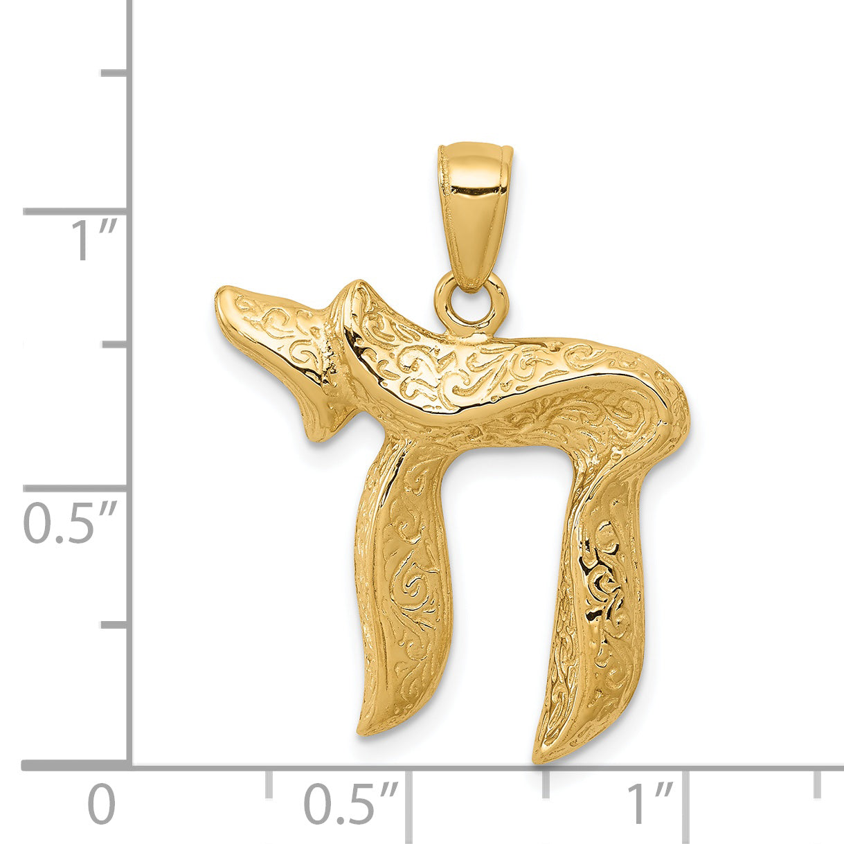 14K Gold Chai Pendant with Polished Finish and Textured Detail