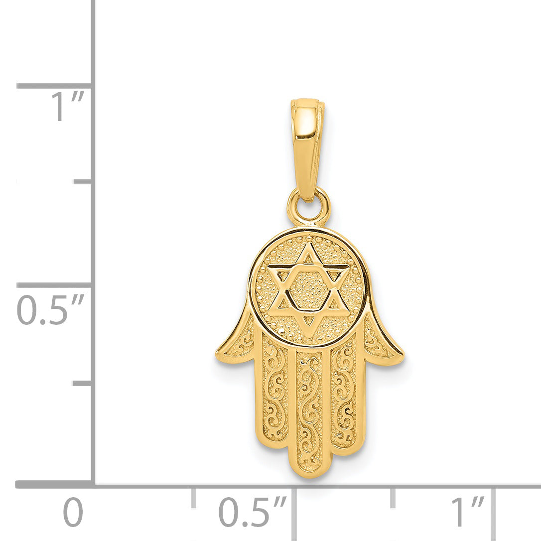 14K Gold Hand of God Pendant with Star of David Classic Solid Design