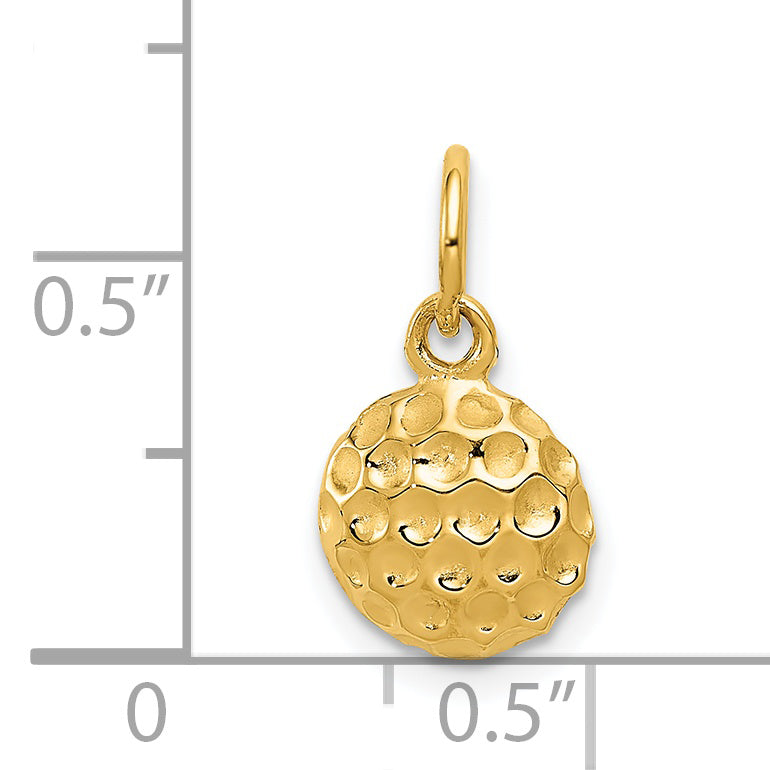 14K Gold Polished Golf Ball Charm with Textured Design Elegant and Themed