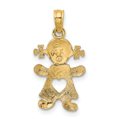 14k Playful Girl w/Cut Out Heart Charm