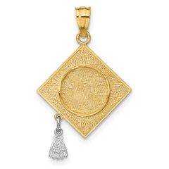 14k w/Rhodium 3-D Graduation Cap w/Moveable Tassel Pendant