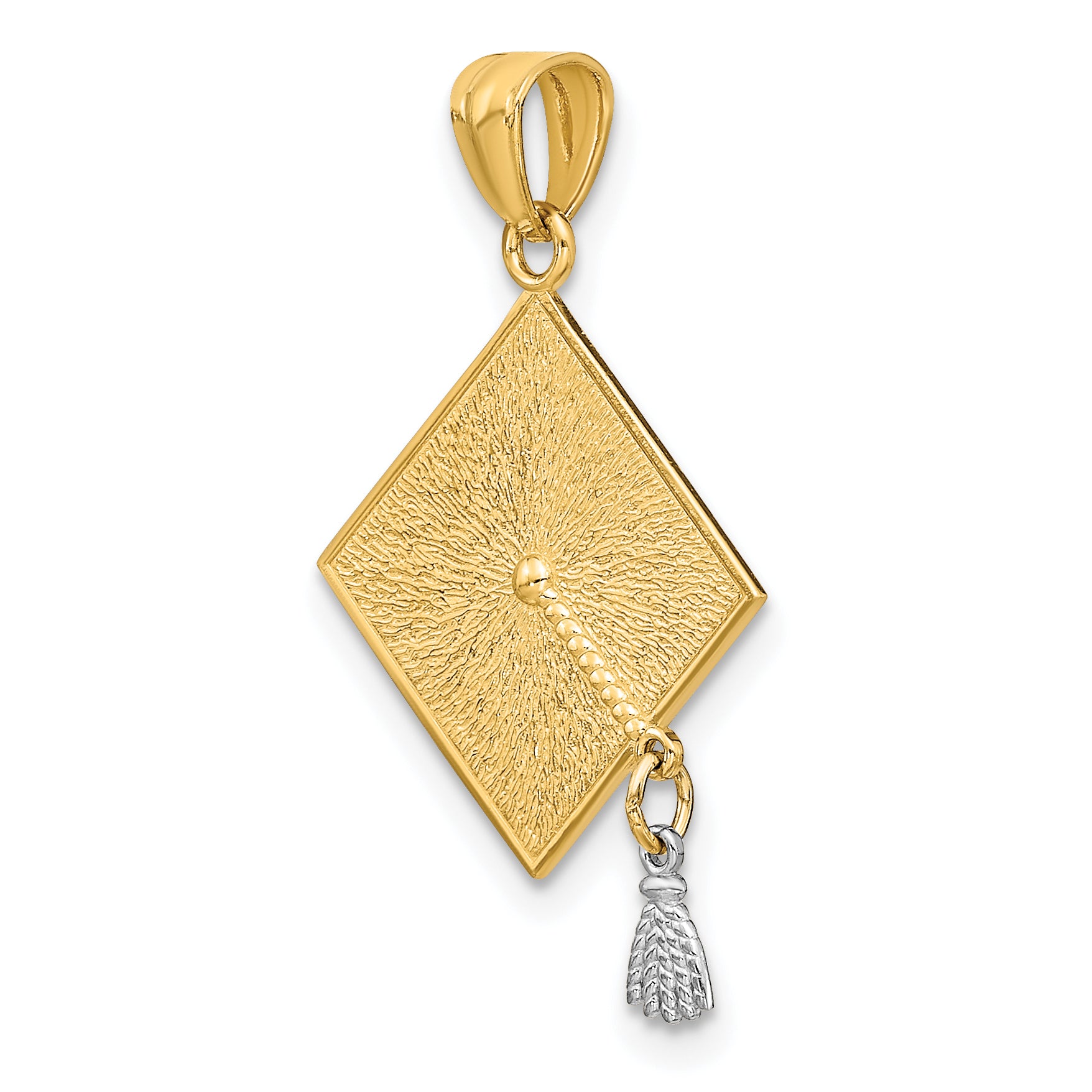 14k w/Rhodium 3-D Graduation Cap w/Moveable Tassel Pendant